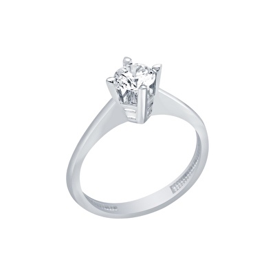 14 Ayar Beyaz Altın Tektaş Yüzük