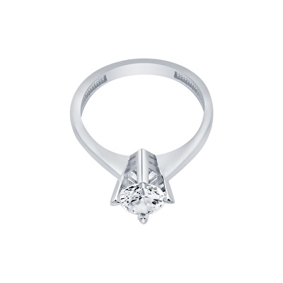 14 Ayar Beyaz Altın Tektaş Yüzük