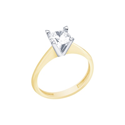 14 Ayar Sarı-Beyaz Altın Tektaş Yüzük