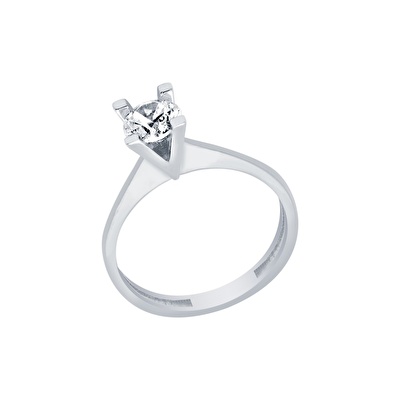 14 Ayar Beyaz Altın Tektaş Yüzük