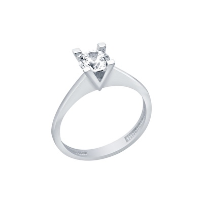 14 Ayar Beyaz Altın Tektaş Yüzük