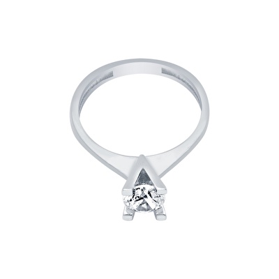 14 Ayar Beyaz Altın Tektaş Yüzük