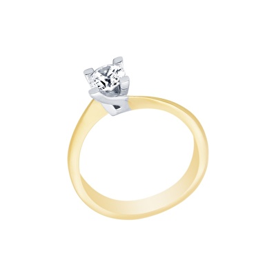 14 Ayar Sarı-Beyaz Altın Tektaş Yüzük