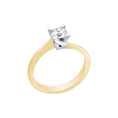 14 Ayar Sarı-Beyaz Altın Tektaş Yüzük