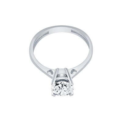 14 Ayar Beyaz Altın Tektaş Yüzük