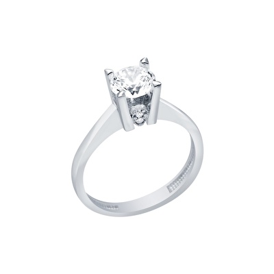 14 Ayar Beyaz Altın Tektaş Yüzük