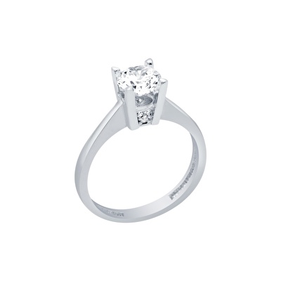 14 Ayar Beyaz Altın Tektaş Yüzük