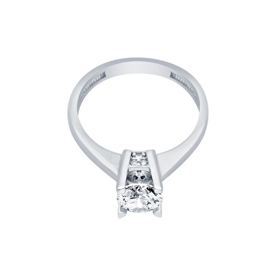 14 Ayar Beyaz Altın Tektaş Yüzük