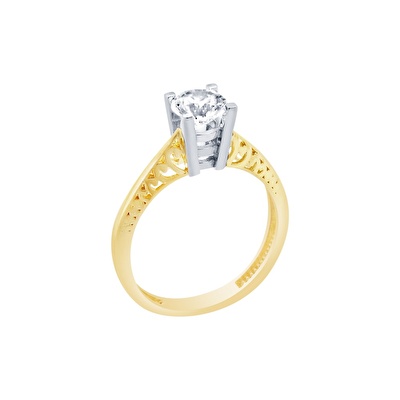 14 Ayar Sarı-Beyaz Altın Tektaş Yüzük