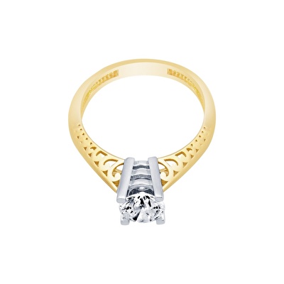 14 Ayar Sarı-Beyaz Altın Tektaş Yüzük