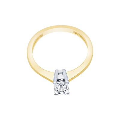 14 Ayar Sarı-Beyaz Altın Tektaş Yüzük