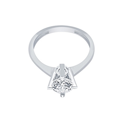 14 Ayar Beyaz Altın Tektaş Yüzük