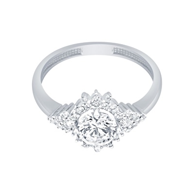 14 Ayar Beyaz Altın Taşlı Yüzük