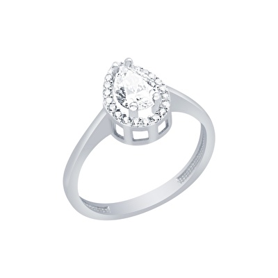 14 Ayar Beyaz Altın Taşlı Yüzük