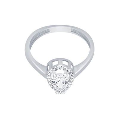 14 Ayar Beyaz Altın Taşlı Yüzük