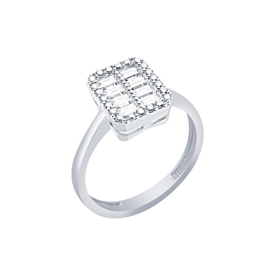 14 Ayar Beyaz Altın Baget Yüzük