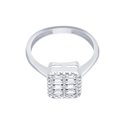 14 Ayar Beyaz Altın Baget Yüzük