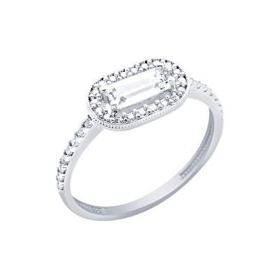 14 Ayar Beyaz Altın Baget Yüzük