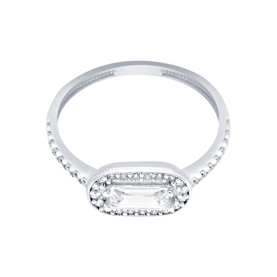 14 Ayar Beyaz Altın Baget Yüzük