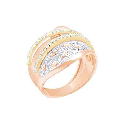 14 Ayar 3 Renkli Altın Taşlı Yüzük