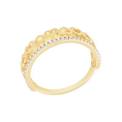 14 Ayar Sarı Altın Taşlı Kalp Yüzük