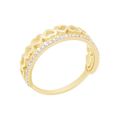 14 Ayar Sarı Altın Taşlı Kalp Yüzük