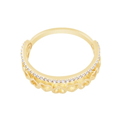 14 Ayar Sarı Altın Taşlı Kalp Yüzük