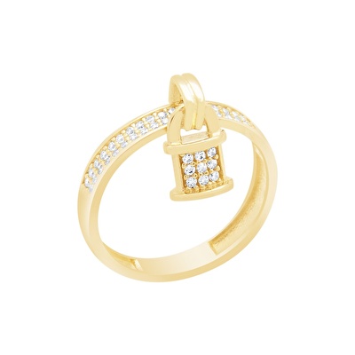 14 Ayar Sarı Altın Taşlı Kilit Yüzük