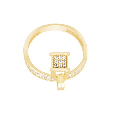 14 Ayar Sarı Altın Taşlı Kilit Yüzük