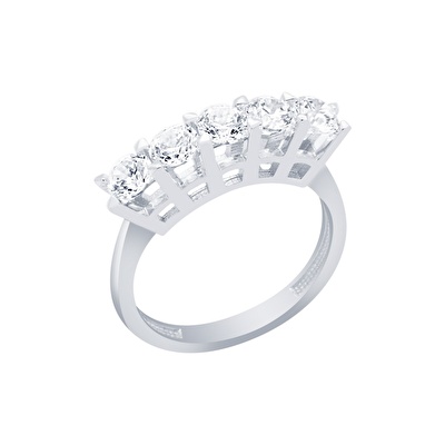 14 Ayar Beyaz Altın Beştaş Yüzük