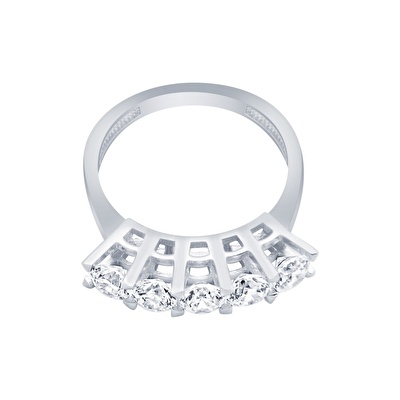 14 Ayar Beyaz Altın Beştaş Yüzük