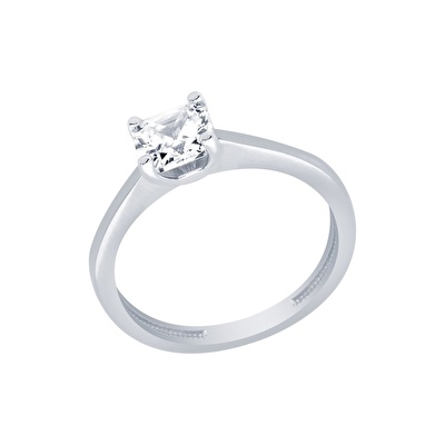 14 Ayar Beyaz Altın Tektaş Yüzük