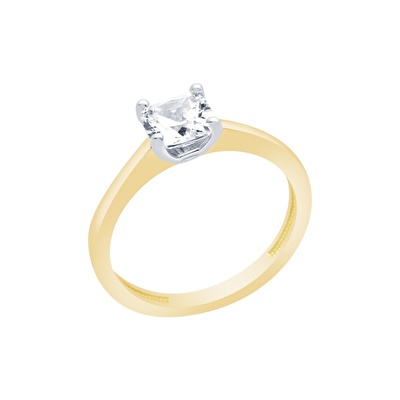 14 Ayar Sarı-Beyaz Altın Tektaş Yüzük