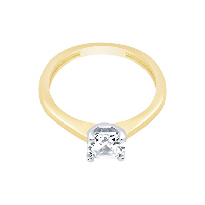 14 Ayar Sarı-Beyaz Altın Tektaş Yüzük