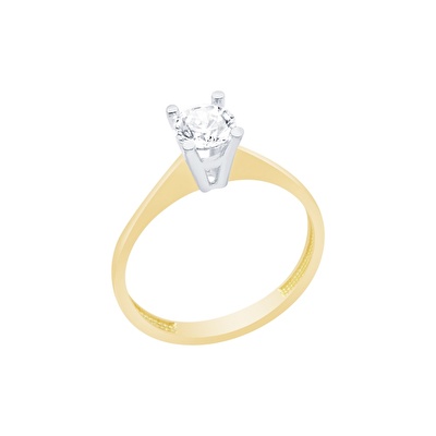 14 Ayar Sarı-Beyaz Altın Tektaş Yüzük