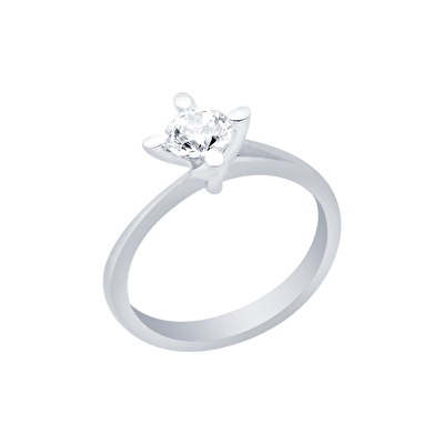 14 Ayar Beyaz Altın Tektaş Yüzük