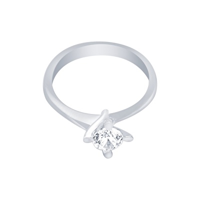 14 Ayar Beyaz Altın Tektaş Yüzük