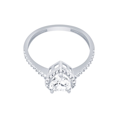 14 Ayar Beyaz Altın Tektaş Yüzük