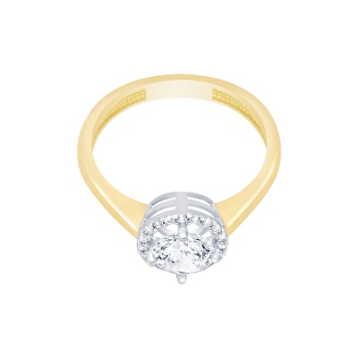 14 Ayar Sarı-Beyaz Altın Tektaş Yüzük