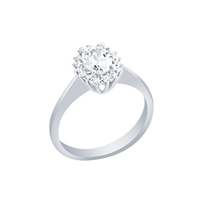 14 Ayar Beyaz Altın Taşlı Yüzük