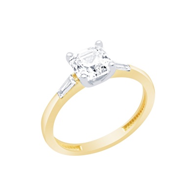 14 Ayar Sarı-Beyaz Altın Baget Yüzük