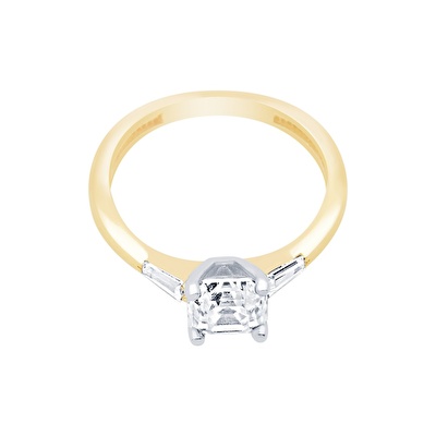 14 Ayar Sarı-Beyaz Altın Baget Yüzük