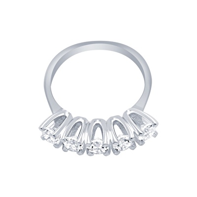 14 Ayar Beyaz Altın Beştaş Yüzük