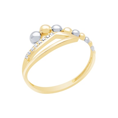 14 Ayar Sarı-Beyaz Altın Taşlı Yüzük