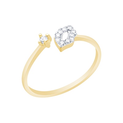 14 Ayar Sarı-Beyaz Altın Taşlı Yüzük