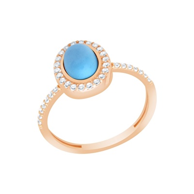 14 Ayar Rose Altın Firuze Taşlı Yüzük