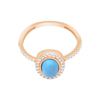 14 Ayar Rose Altın Firuze Taşlı Yüzük