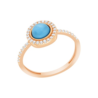 14 Ayar Rose Altın Firuze Taşlı Yüzük