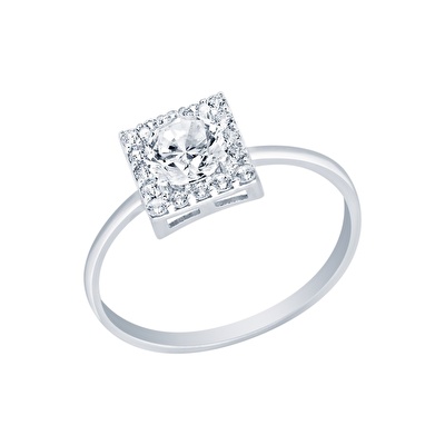 14 Ayar Beyaz Altın Taşlı Yüzük