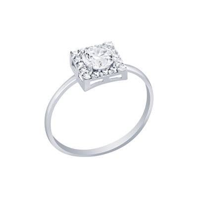 14 Ayar Beyaz Altın Taşlı Yüzük